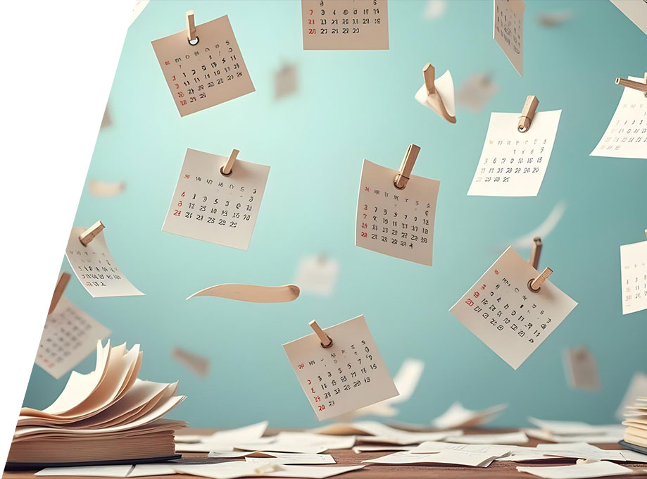 Calendar pages strewn about showing difficulty in protocol adherence